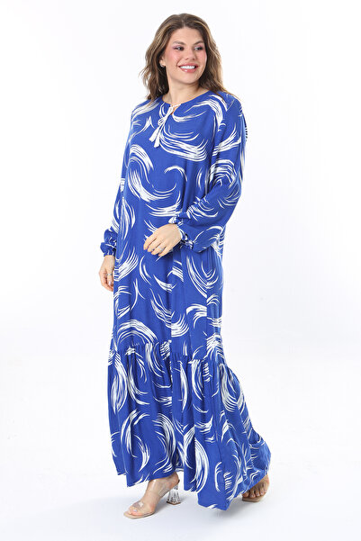 Şans Nagy méretű hosszú ujjú Saks ruha réteges szoknyával - viszkóz 65N33526