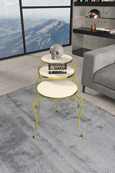 GOLDFALEZ Zigon Sehpa Lükens Gold Krem