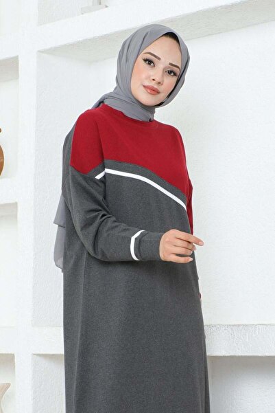 MG Λεπτομερές αθλητικό φόρεμα με ρίγες ANTHRACITE