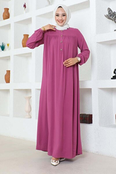 SGS Φόρεμα από βισκόζη Dusty Rose - Μισό κουμπί