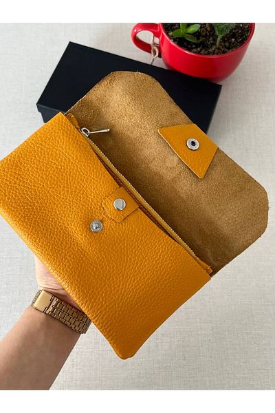 DERKON Yellow Genuine Leather - Natural Model Wallet with Phone Compartment