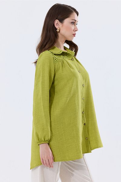 MD trend Oversize Linen Tunic - Women's, Lace Detailed Shirt