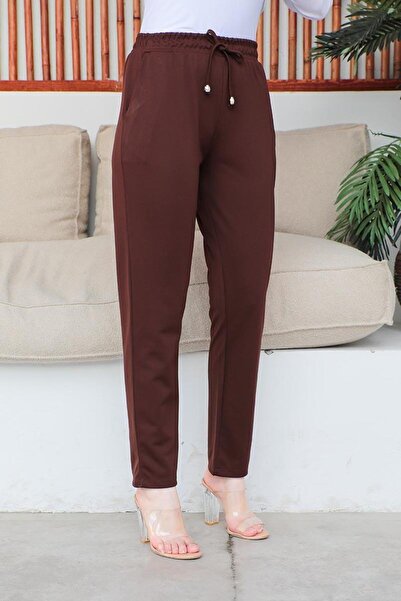 MG Γυναικείο καφέ παντελόνι με κορδόνια
