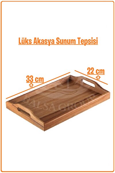 EZMK EV GEREÇLERİ Lüks Akasya Tepsi, 33x22 cm Akasya Sunum Tepsisi