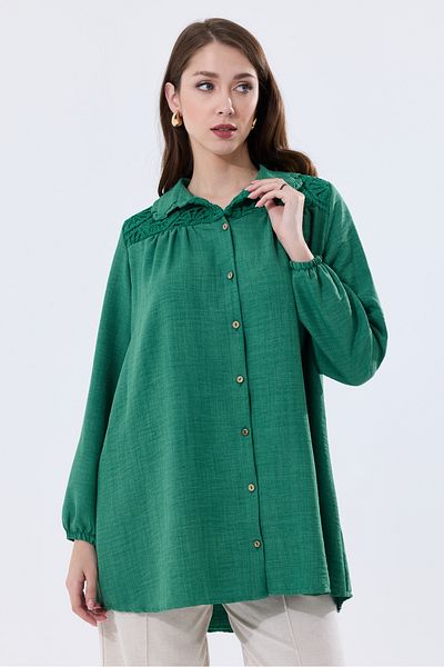 MD trend Oversize Linen Tunic - Women's, Lace Detailed Shirt