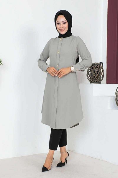 SGS GRAY Hijab Tunic - Button Detailed