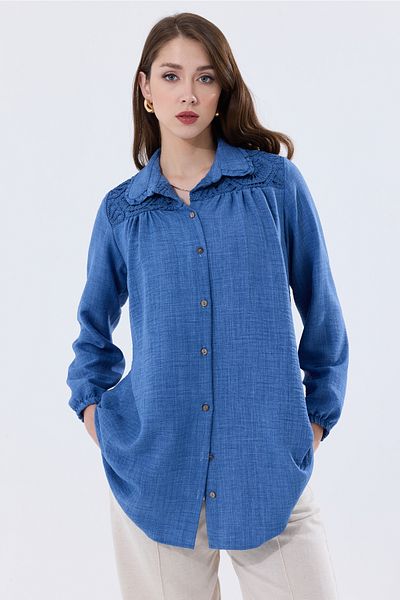 MD trend Oversize λινό τουνίκ - Γυναικείο, Δαντελένιο πουκάμισο με λεπτομέρειες