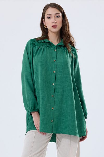 MD trend Oversize Linen Tunic - Women's, Lace Detailed Shirt