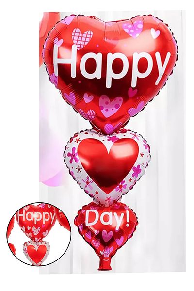 Parti dolabı 1Pc 90cm Large 3 Tiers Happy Day Foil Heart Balloon Marriage Proposal Anniversary Romantic Home Ornament