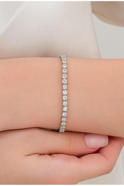 Tmt Silver 3.8 mm Gümüş Beyaz Zirkon Taşlı Pırlanta Montürlü Rodyumlu Su Yolu...