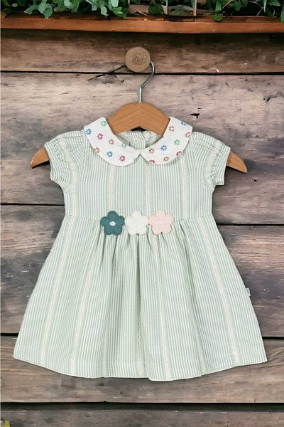 dinamik çocuk 100% Cotton Baby Collar Floral Dress for Baby Girl/Child - Organic Gathered Sleeve