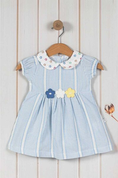dinamik çocuk 100% Cotton Baby Collar Floral Dress for Baby Girl/Child - Organic Gathered Sleeve