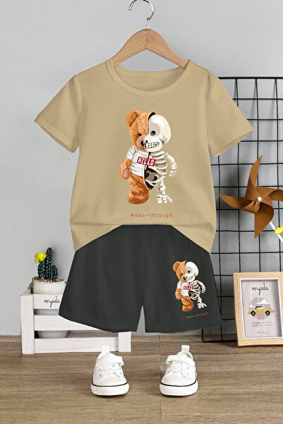 MYADA 12709 Model Children's Set - Crew Neck, Skeleton Bear Printed, Set of 2