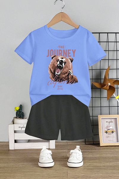 MYADA Set 2 piese pentru copii cu imprimeu The Journey Written Wild Bear - Gât crew, pantaloni scurți elastici 12688