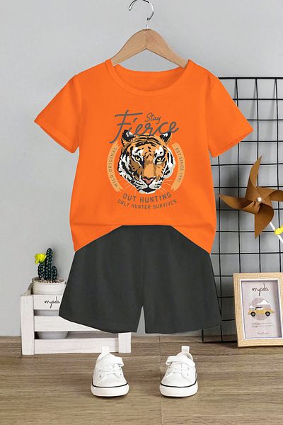 MYADA Written Tiger Printed 2-Piece Children's Set - Crew Neck, Stay Fiece 12708