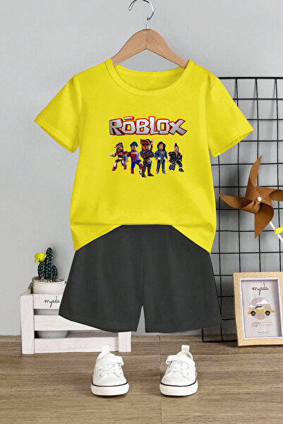 MYADA Set pentru copii cu imprimeu Roblox - Decolteu, pantaloni scurți elasti...