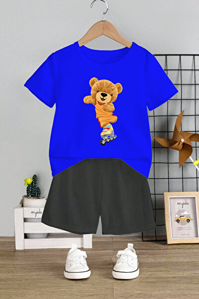 MYADA Dječji set sa medvjeđim printom - okrugli izrez, elastične šortseve, kl...