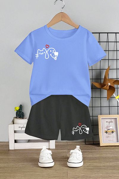 MYADA Set pentru copii cu gât cu imprimeu - pantaloni scurți elastici, câine și pisoi 12417
