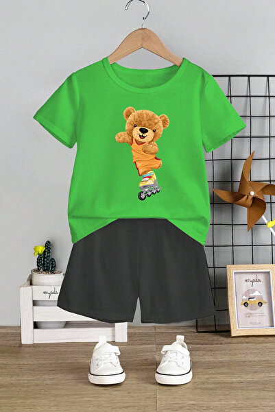 MYADA Set pentru copii cu imprimeu urs - decolteu, pantaloni scurți elastici,...