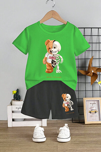 MYADA 12709 Model Children's Set - Crew Neck, Skeleton Bear Printed, Set of 2