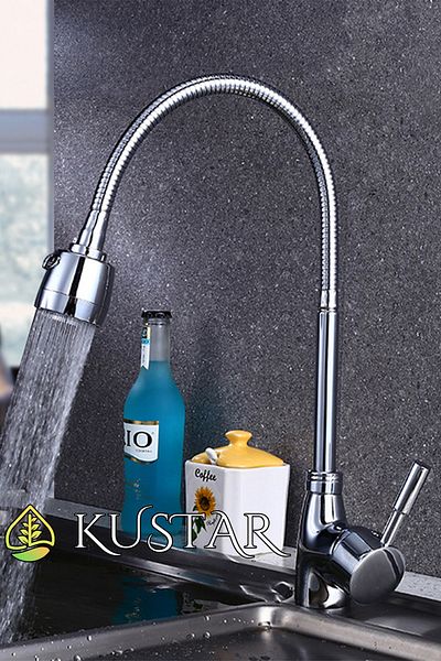 KUSTAR Acro 360-Degree Adjustment 2-Function Spiral Tubing on Off Kitchen Sink Faucet Hot Cold