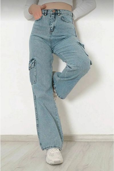 Joui Co Light Blue High Waist Wide Leg Jeans for Girls - 100% Cotton