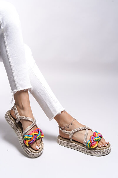 Riccon Jessinalyn0012104 Model dámské béžové sandály - duhový design