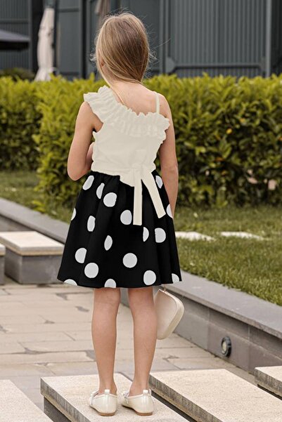 Riccotarz Kız Çocuk Tek Omuz ve Göğsü Fırfır Detaylı Eteği Pauntiyeli Beyaz Elbise