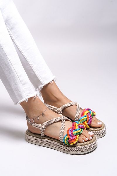 Riccon Beige Sandalen für Damen Modell Jessinalyn0012104 - Regenbogen-Design
