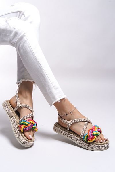 Riccon Beige Sandalen für Damen Modell Jessinalyn0012104 - Regenbogen-Design