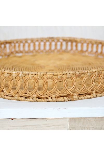 oceanpoint 35CM Natural Rattan Presentation Tray - Tea Brown, Handle and Decorative