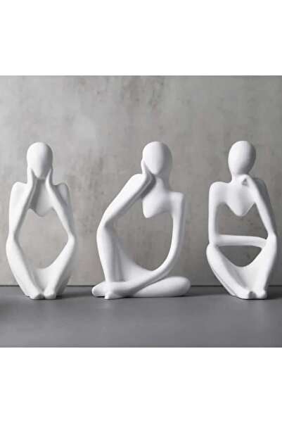 rakaymu 3 Lü Polyester Soyut Düşünen Adam Heykel Biblo Aksesuar Seti