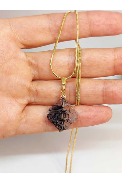 Yasamtohumu Piatră de cuarț rutil - Colier cu lanț placat cu aur cu temă trifoi (49794)