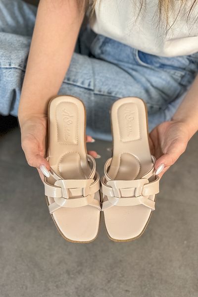 SHOEBELLAS Papuci pentru femei Patrick Beige - Detaliat pielea cu noduri