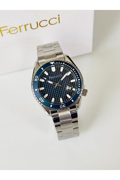 Ferrucci FERRUCCi̇ Men's Wristwatch - Silver, Navy Blue Inner Dial