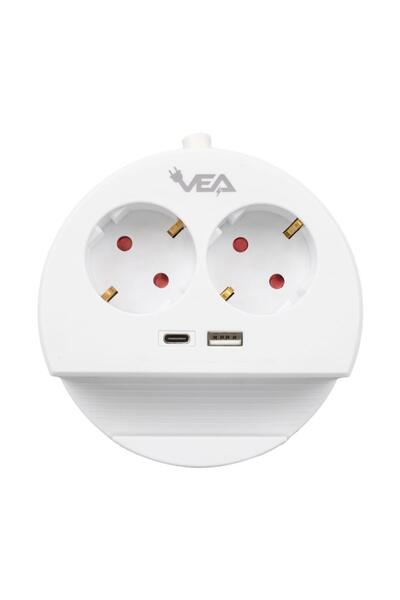 VEA VE-G1102C 2'li USB+ Type-C Girişli Anahtarlı Grup Priz