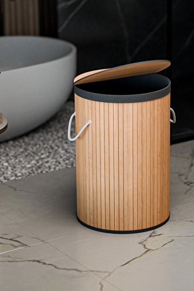 Çavdar Group Bambu Katlanır Kirli Çamaşır Sepeti Mega Boy Yuvarlak Çamaşır Se...