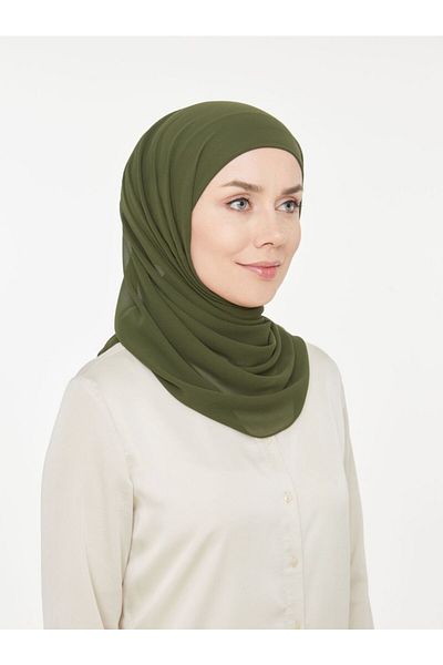Melodi Scarf Χακί Σιφόν Σάλι - Πρακτικό Pipe Bonnet Hijab Γυναικείο σάλι