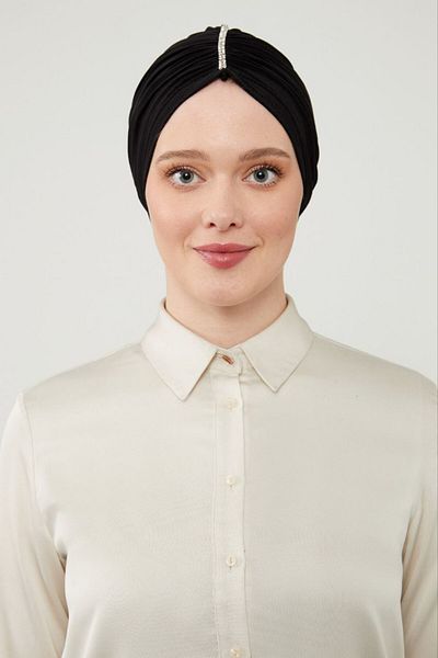 Melodi Scarf Μαύρο γυναικείο εξωτερικό καπό με Hijab Stoned
