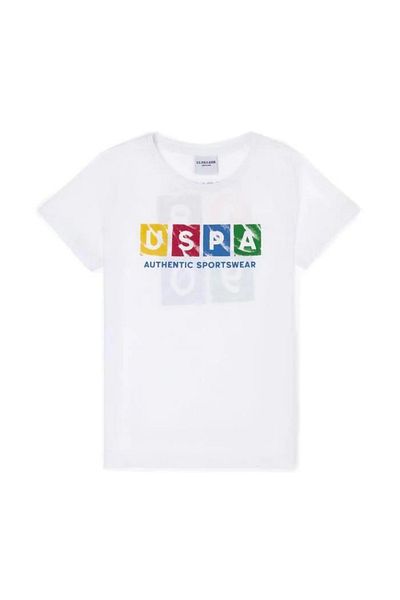 U.S. Polo Assn. Tricou alb pentru copii cu gât crew