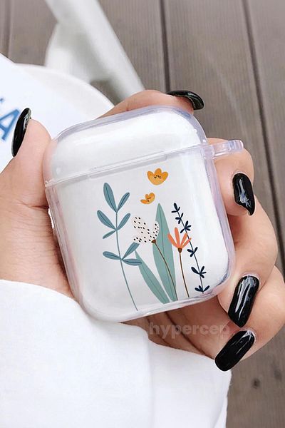 WANNA PROTECT Airpods 1 و 2.متوافق مع الجيل - تصميم منقوش، سماعة رأس من السيليكون الشفاف