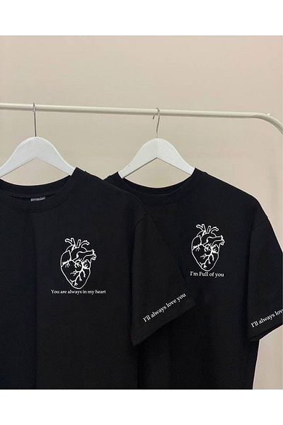 donamod Ασπρόμαυρο Ζευγάρι Lover - Μπλουζάκι Unisex με μανίκια καρδιάς