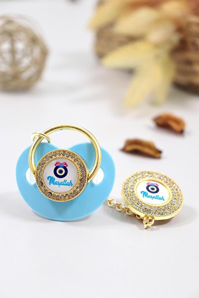 Sitilin Ekek Bebek Mavi İthal Lüks Kristal Taşlı Emzik Zincirli Askı Hediye S...