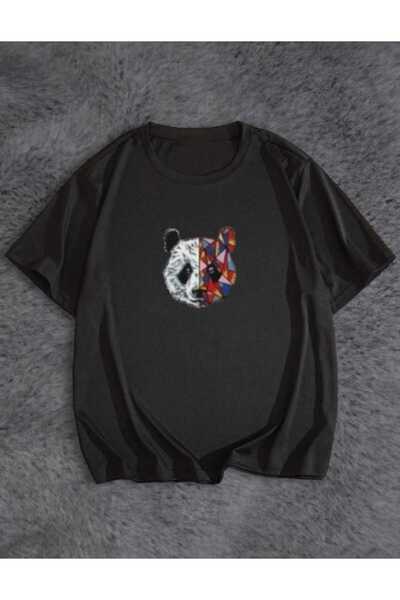 PERISENSE Ανδρικό και γυναικείο πολύχρωμο μπλουζάκι Panda με στάμπα Oversize