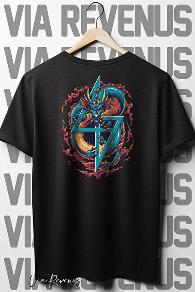 Vordevia Crna Oversize kroj Dragon Štampano okrugla kragna majica