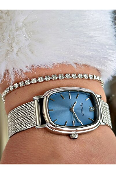 Ferrucci Gümüş Renk Hasır Çelik Kordon Şık Dizayn Kadın Kol Saati + BİLEKLİK ...