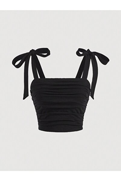 Wildco Καλοκαιρινό Crop Top με Φιόγκο, Μαύρο Φιόγκο Καλοκαιρινό Φαρδύ λουράκι