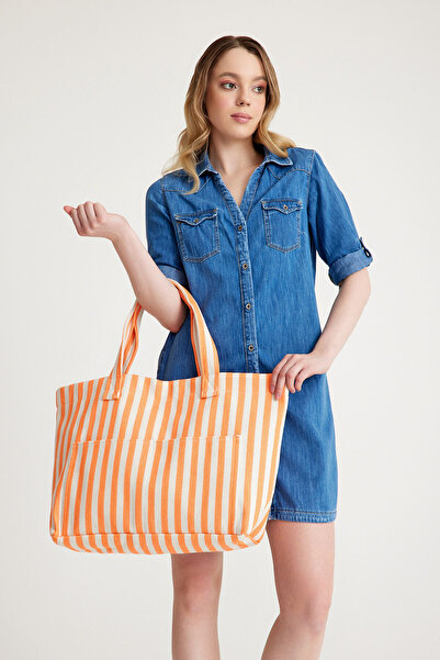 Simfa Πολύχρωμη ριγέ Premium βαμβακερή γυναικεία τσάντα παραλίας και ώμου