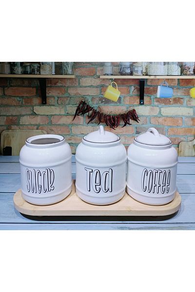 Pembishayatlar Large Size 3-Piece Bamboo Base Set - Tea, Sugar and Coffee Jar