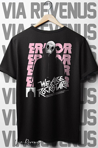 Vordevia Crna Oversize kroj okrugla kragna T-shirt - Nazad Štampano